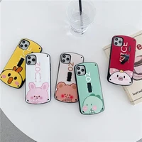 funny cartoon bear pig phone case for iphone 11 12 pro max mini x xs xr 6 7 8 plus se20 animal couple gift hide ring stand cover
