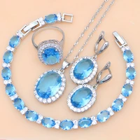 blue australian crystal 925 sterling silver jewelry sets sky for women earrings necklace kit party dropshipping