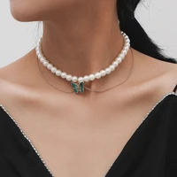 multilayer green cute butterfly imitation pearl short necklace 2021 bohemia ladies exquisite necklaces charm jewelry girl gift