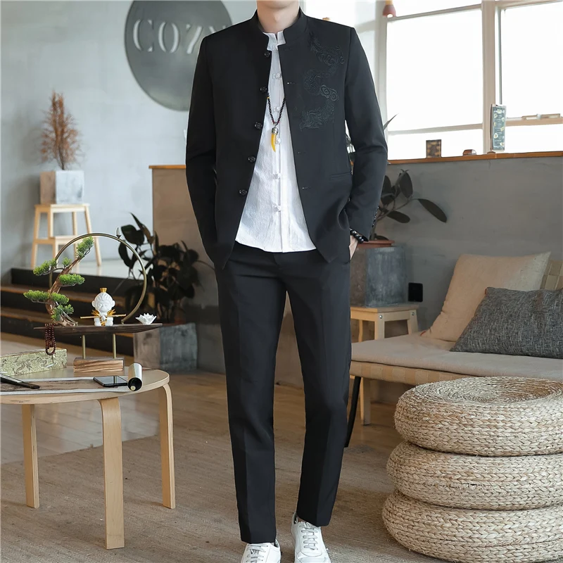 Костюм мужской яркого дракона в китайском стиле элегантный облегающий костюм