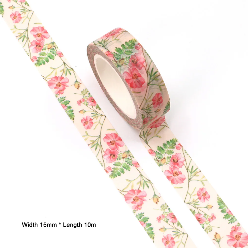 

10PCS/lot 15MM*10M Red Flowers Leaves Chrysanthemum washi tape Masking Tapes Decorative Stickers DIY Stationery School Supplies