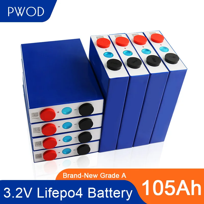 

PWOD 16PCS Rechargeable Lifepo4 Battery Pack EVE 3.2V 105Ah 12V 24V 48V Prismatic Cell For Solar Storage RV Car EU US Tax Free