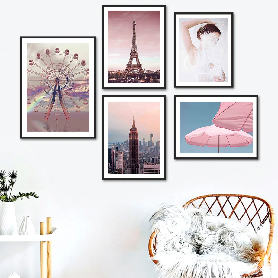 

Girl Ferris Wheel New York Paris Scape Wall Art Canvas Painting Nordic Posters And Prints Wall Pictures For Living Room Decor