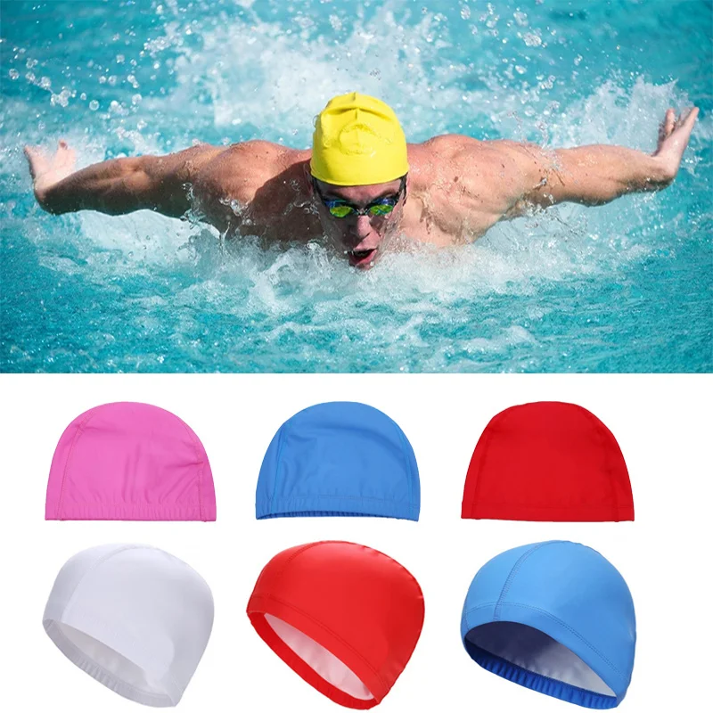 

Elastic Waterproof Swimming Cap Protect Ears Long Hair Sports Swim Pool Hat Small and Light Free Size for Men Women Solid Color