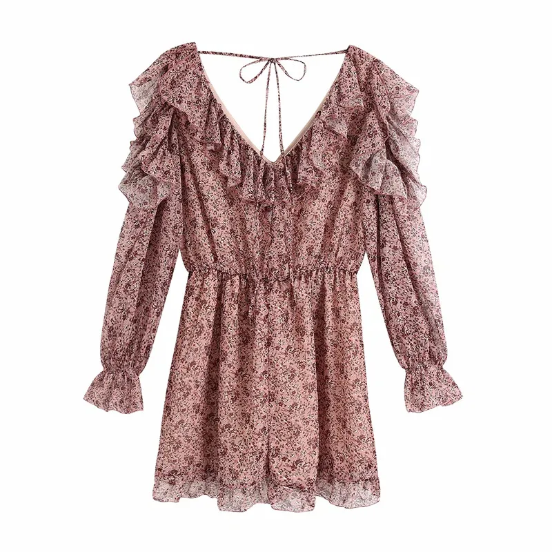 

ZA 2021 autumn new women's casual versatile elegant European and American style flounced printing chiffon jumpsuit