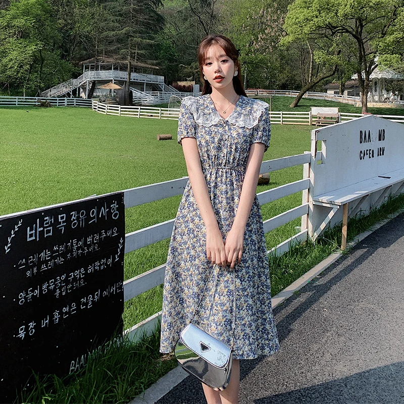 

2021 Women Summer Dress Harajuku Short Sleeve Robe Retro Elegant Party Club Casual Dress Sundress