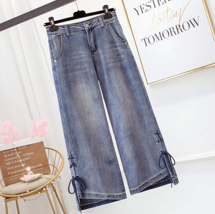 Большие размеры женские весенние и осенние элегантные джинсы с высокой талией