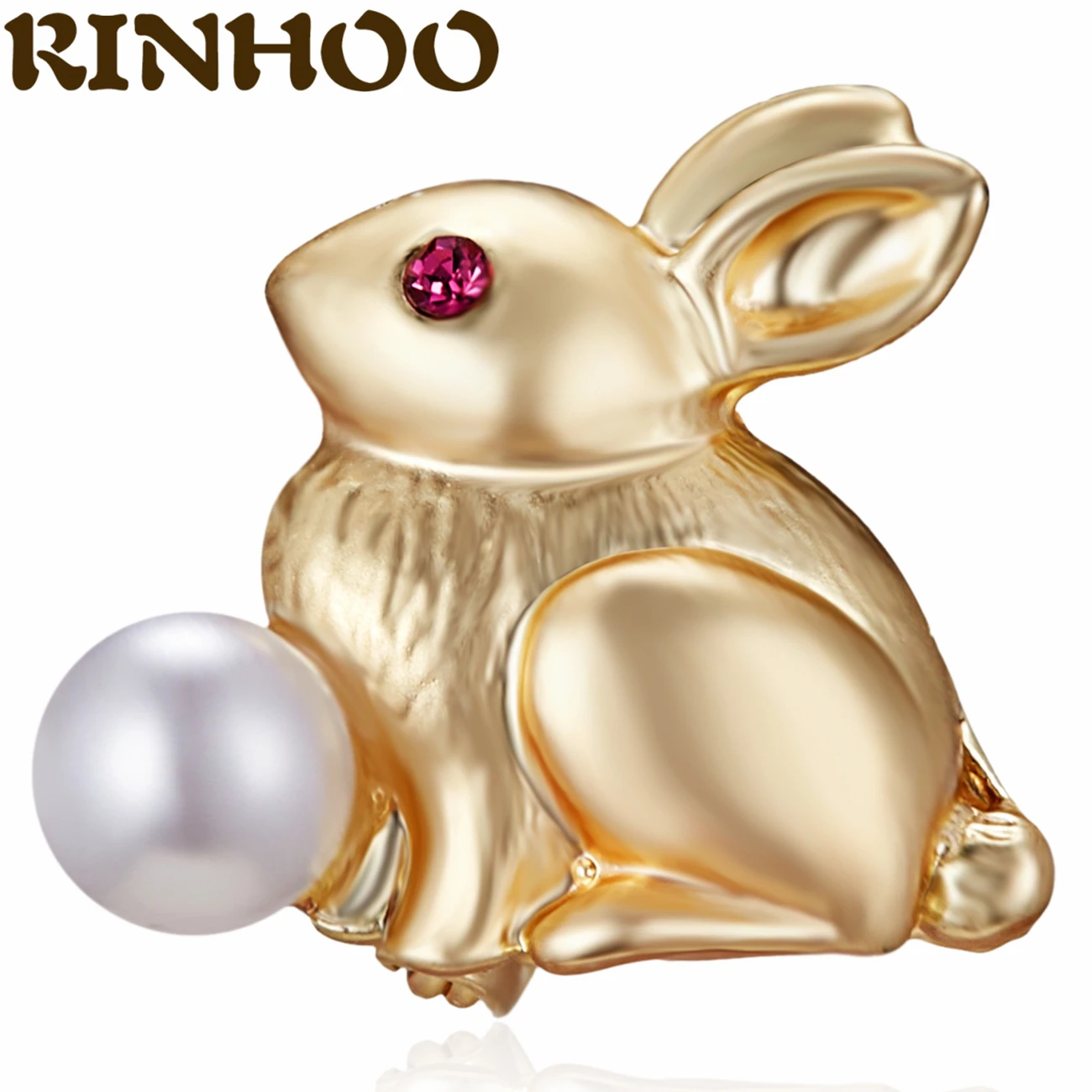 

RINHOO Gold Color Rabbit Pearl Enamel Brooches Women Men Alloy Metal Cute Animal Brooch Wedding Bouquet Party Jewelry Gift