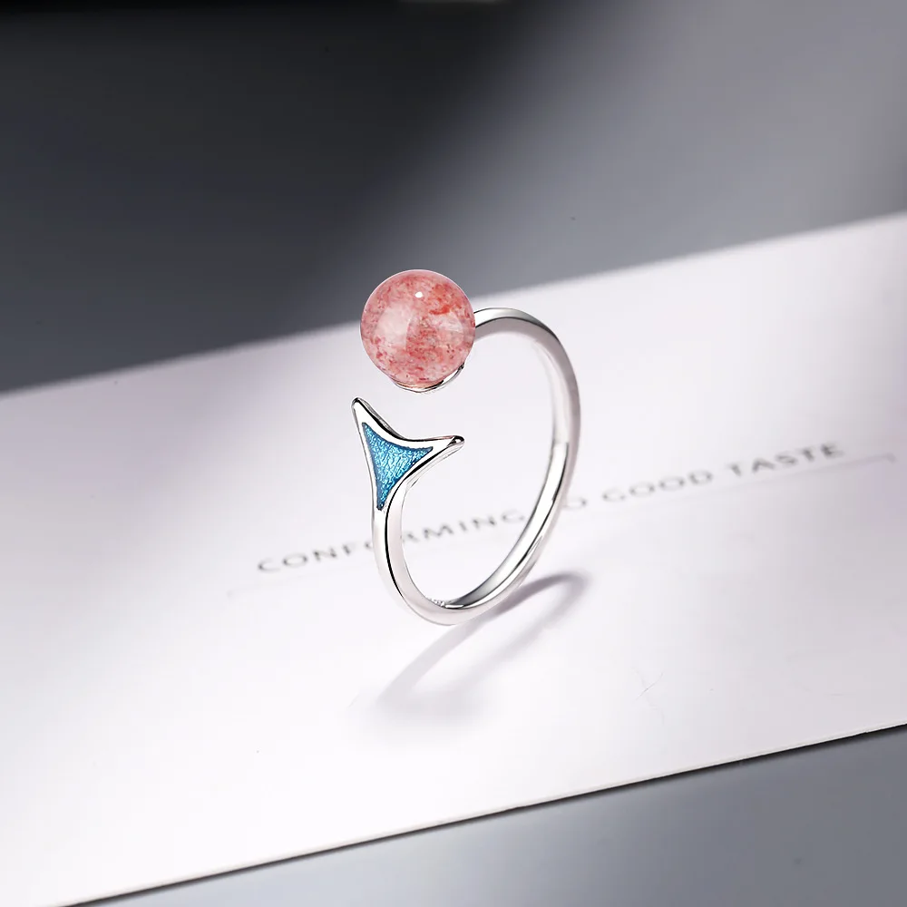 

925 Sterling Silver New Woman Fashion Jewelry High Quality Fishtail Agate Blue Crystal Ring Size Adjustable Ring