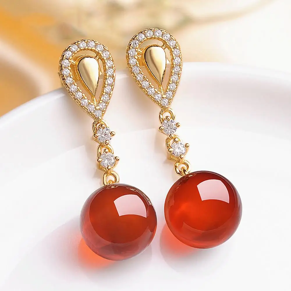 

Vintage earrings fashion jewelry gemstones jade agate zircon diamonds drop earrings for women 2020 14k gold party Christmas