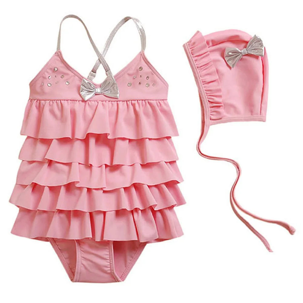 Vivobiniya Toddler baby swimsuits kid girl one-piece swimwear Infant two piece swim lovely Bikini bathing suits Swimming cap | Детская