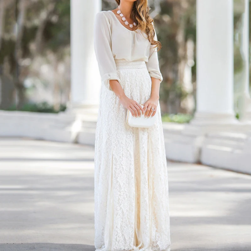 Летняя/Весенняя/Осенняя белая длинная юбка макси в стиле бохо новая Женская