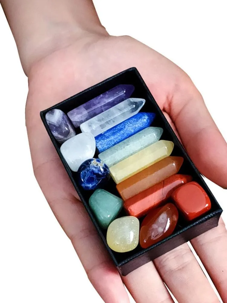 Комплект семь чакр шестигранная колонна энергетический камень набор из