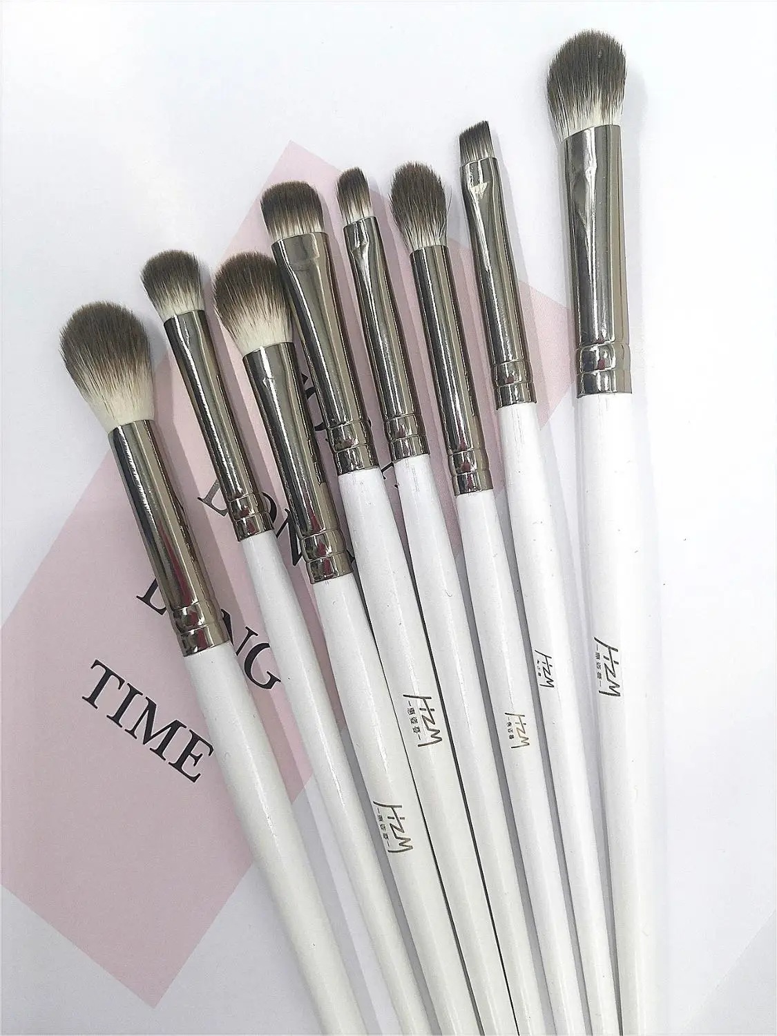 

HZM 2020 NEW 8Pcs Pink White Solid Wood Long Handle Professional Eyeshadow Brush Brush Cosmetics Beauty Brushes Tool YA317-6
