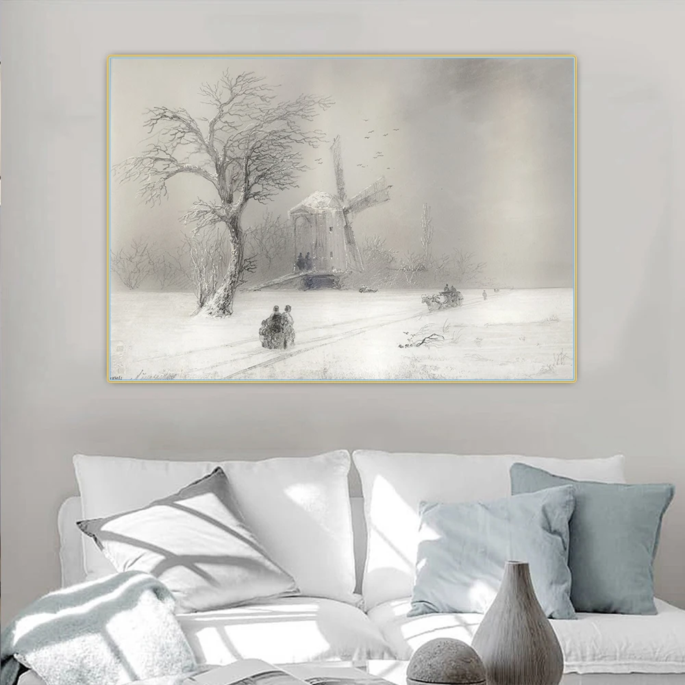 

Holover Ivan Aivazovsky"Mill Winter Landscape" Canvas Oil Painting Romanticism Poster Aesthetic Wall Art Home Decoration