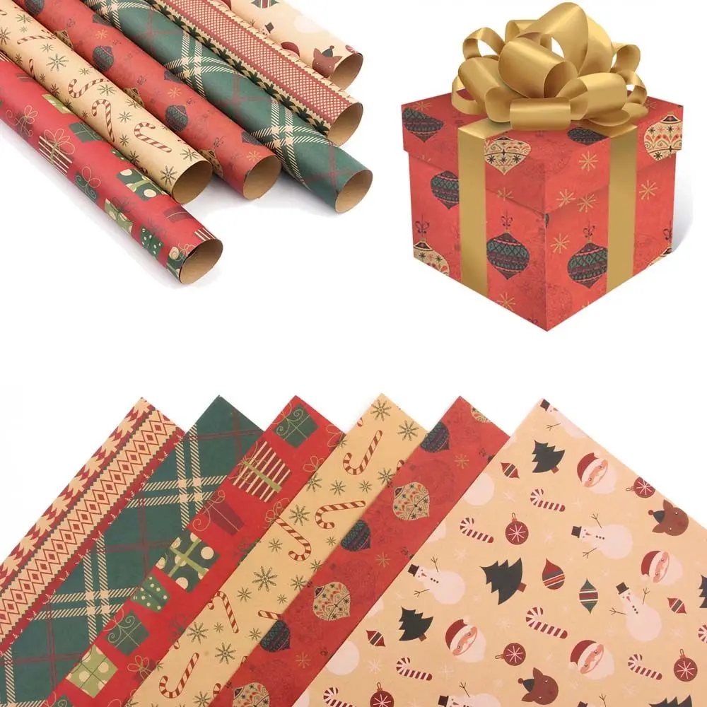 

Новогодняя Крафтовая бумага, Рождественская самодельная упаковочная бумага, Рождественская подарочная упаковочная бумага, Рождественска...