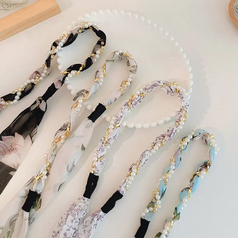 

Women's Pearl And Diamond Headbands Sweet Ribbon Girls Sweet Hair Decorate Elegant Pearl Diamond Hair Band Hair Accessories