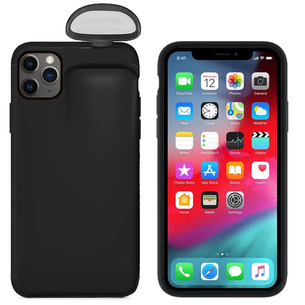 black Жидкий силиконовый чехол для телефона для IPhone 11/Pro/MAX/XR/XS/X для Air Pods 2 в 1 мягкий чехол для 7 Plus/8 Plus - Цвет: black