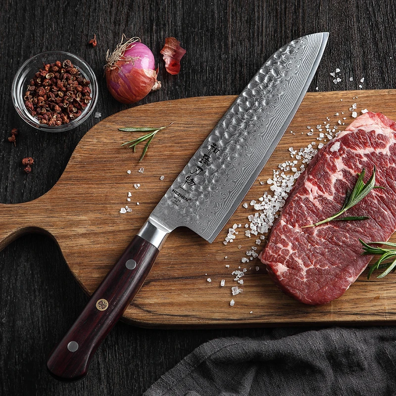 HEZHEN 7 дюймовый нож Santoku японский дамасский VG10 Стальные режущие инструменты для