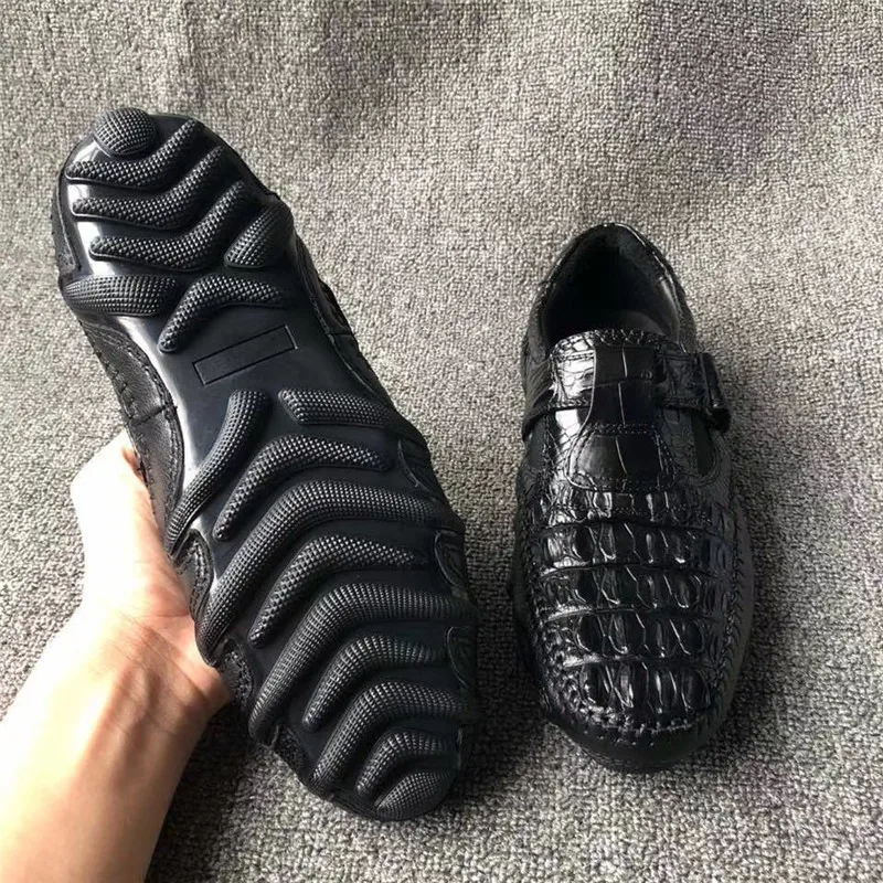 Экзотические мужские туфли из натуральной крокодиловой кожи мягкие черные