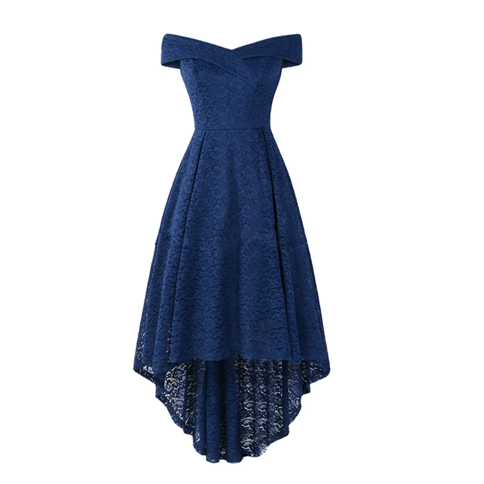 

Women's Sexy Evening Dress Off Shoulder Floral Lace Femme Hi-Lo Dress for Wedding Cocktail Ladies Party Dress Robe De Soiree