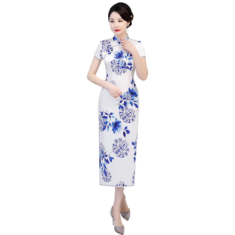 Весна лето 2020 новое шелковое платье Ципао с коротким рукавом в китайском стиле