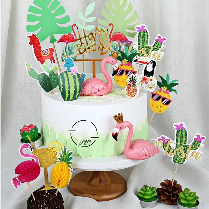 

Flamingo Pineapple Toucan Cake Toppers Summer Hawaiian Tropical Birthday Decoration Aloha Letter Cupcake Topper Wedding Party