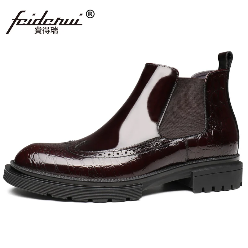 Мужские ковбойские ботильоны ручной работы из натуральной лакированной кожи с