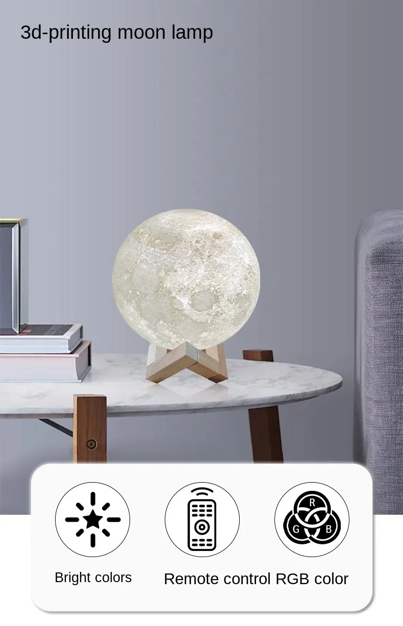 

3D Printing Moon Light Bedside Lamp Led Small Night Lamp Moon-Light Lamp Bedroom Creative Table Lamp Factory Wholesale