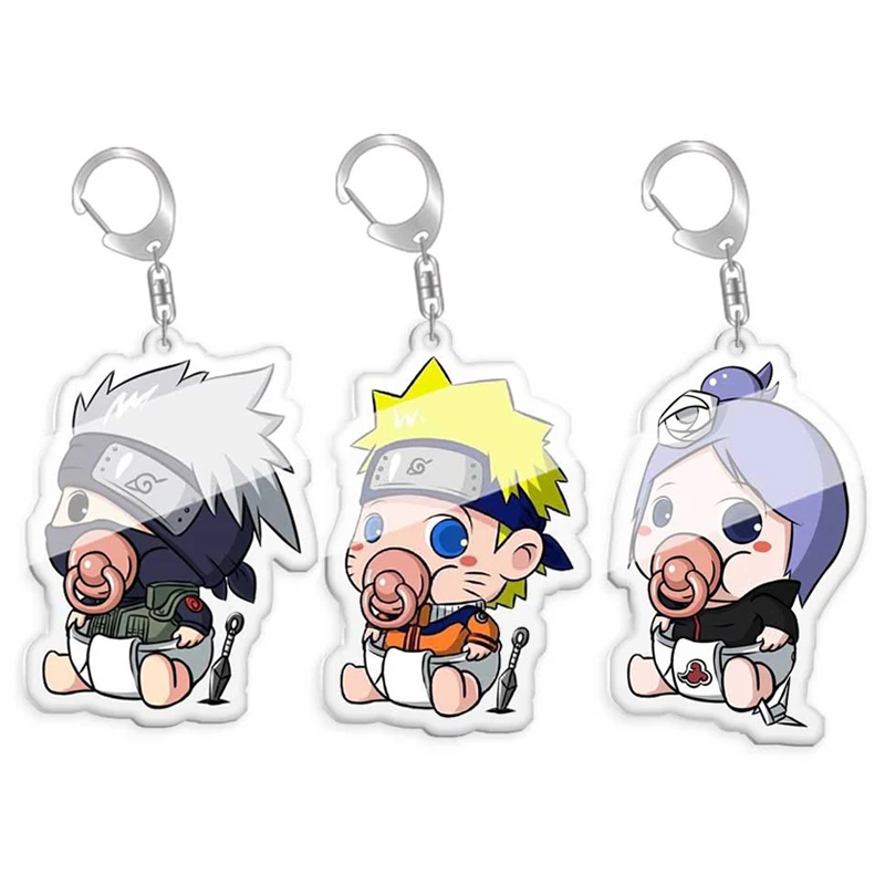 Anime Naruto Keychains Accessories Acrylic Cartoons Uchiha Sasuke Itachi Action Figure KeyChain Holder Charms Toys for Kids Gift