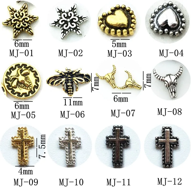 50 шт./упак. металлический дизайн ногтей снег цветок Сердце пчела овечка Бог Крест