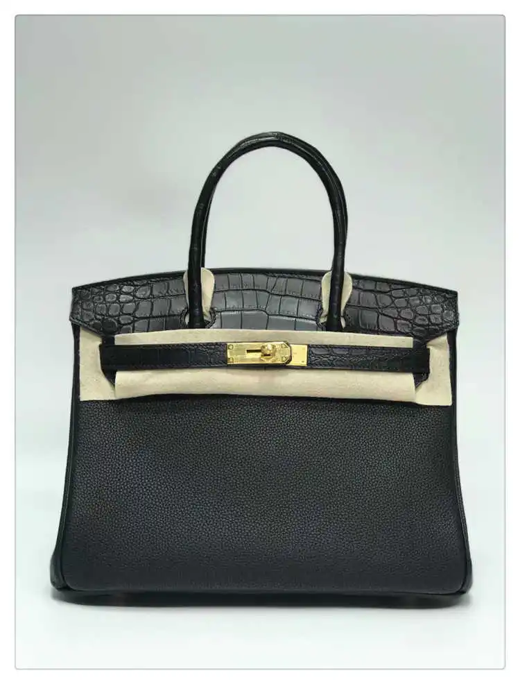 

Top grade 2021 new bag Togo calf leather with crocodile head leather women's bag portable lock mouth bag