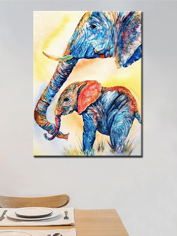 African Family Elephant Picture Handmade Animal Head Oil Painting Canvas Wall Decor Art Showpiece For Kids Bedroom | Дом и сад