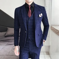 plaid formal business suit slim fit wedding groom suit custom plus size party casual suit threejacket vest pants