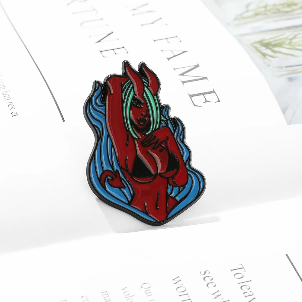 Эмалированная Заколка-значок с эмалью в виде девушки-демона и экчи