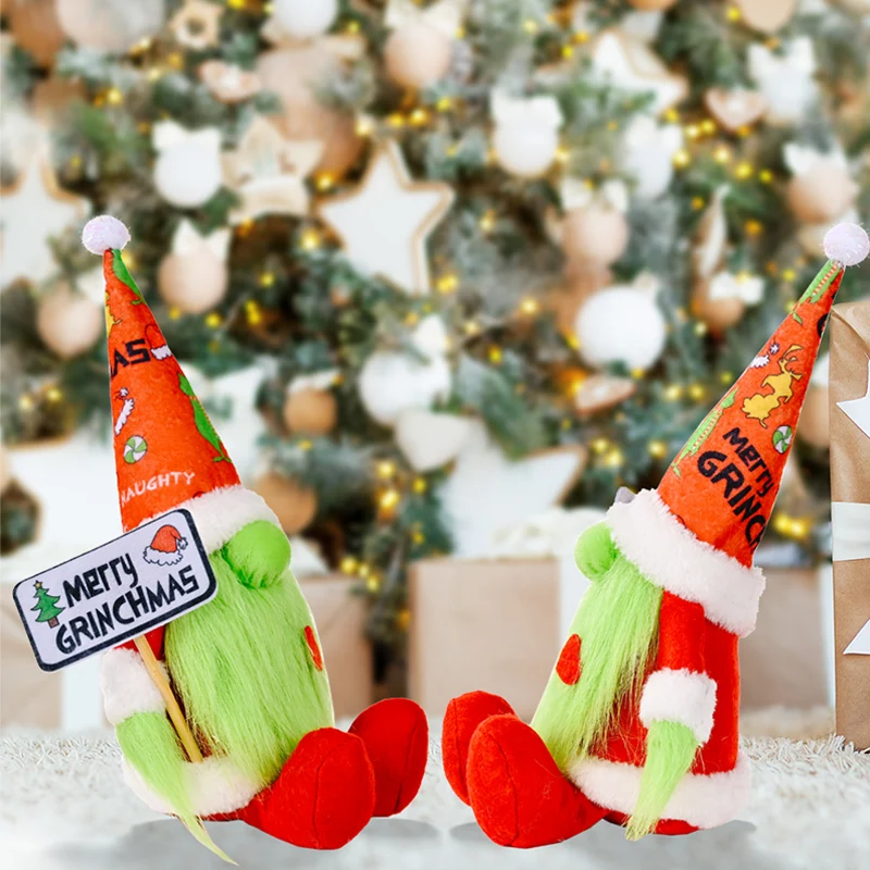 2021 Faceless Gnome Green Grinch Plush Grinch Doll Christmas Plush Doll for Christmas Decorations Xmas Party Table Decor