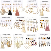 new fashion 6pcsset long tassel earring geometirc pearl circle hoop earrings 40 style women popular gold big ear hoop jewelry