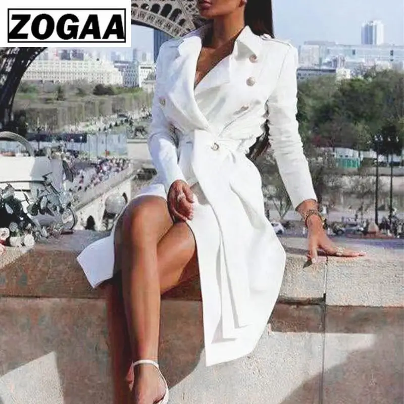 Винтаж двубортный белый Тренч для женские пояса тонкий длинный Женская зимняя