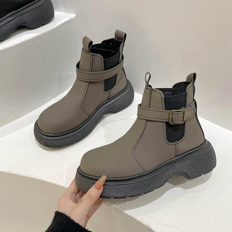 

Женские сапоги на платформе, Дизайнерские Сапоги без застежек, на плоской подошве, с круглым носком, обувь в Стиле Лолита, 2022