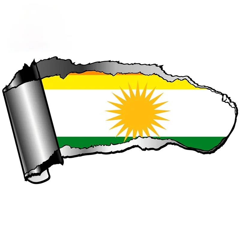

13cm x 6cm 3D Ripped Open Gash Torn Metal Design With Kurdistan National Flag Motif External Vinyl Car Sticker