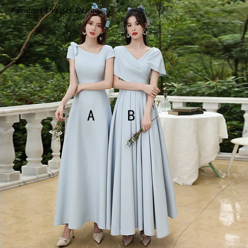 

Short Sleeve Ankle Length Bridesmaid Dresses A Line Bowknot Lace Up Back 2021 Wedding Party Dress Chic Vestido De Fiesta De Boda