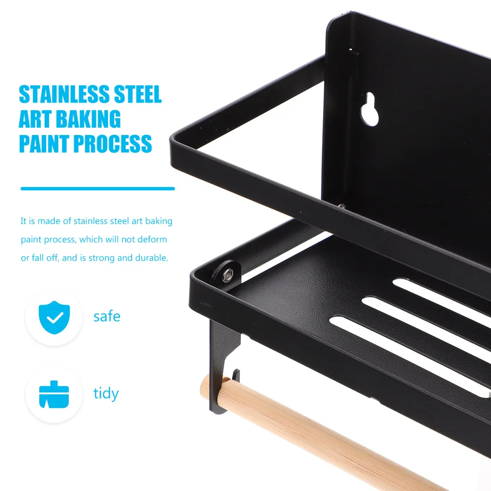 

Storage Rack Magnetic Storage Basket Wall-mounted Rack with Screws (Black)