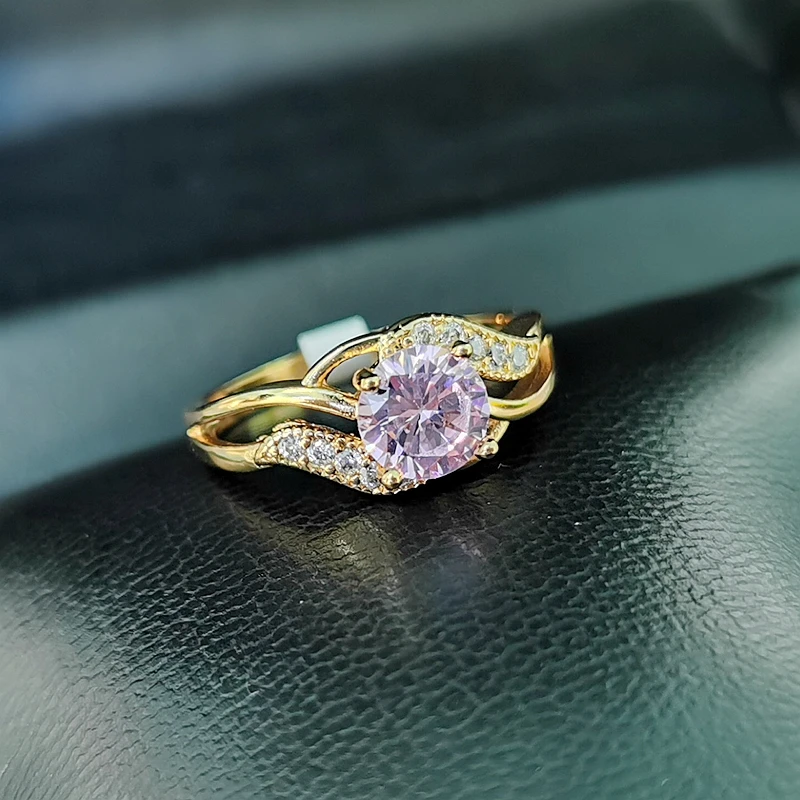 Оригинальный дизайн золотого цвета круглые розовые фианиты кольца для женщин