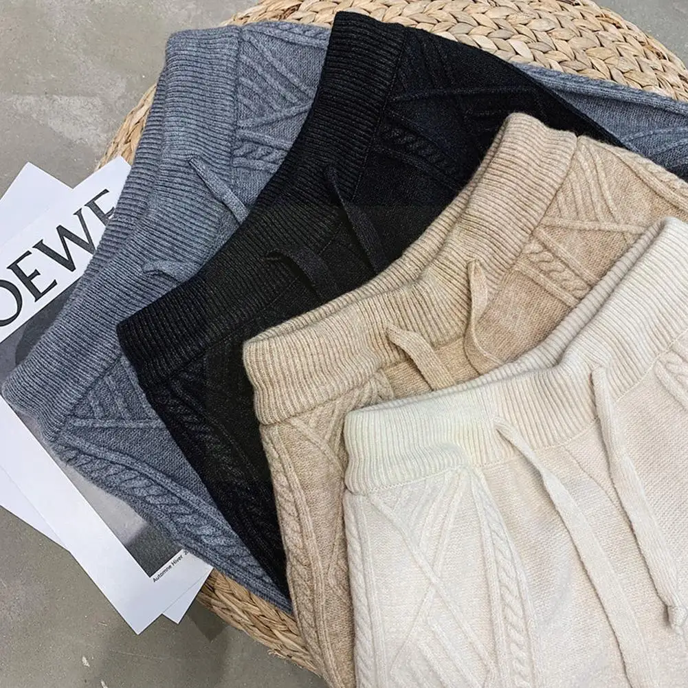 

Knit Pants Loose Sweater Pants Thick Pants Loose Stretch Waist Trousers Trousers Knit Casual Straight Sweater Ladies E6D0