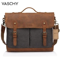 vaschy casual mens briefcase business messenger bag cowhide leather canvas shoulder bag 15 6 inch laptop handbag for men