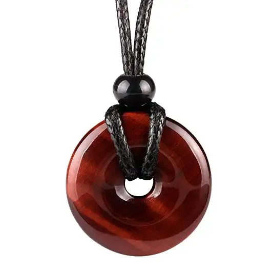 Amulet lucky coin shape doughnut heal red tiger eye jewelry magic and protect powers Necklace | Украшения и аксессуары