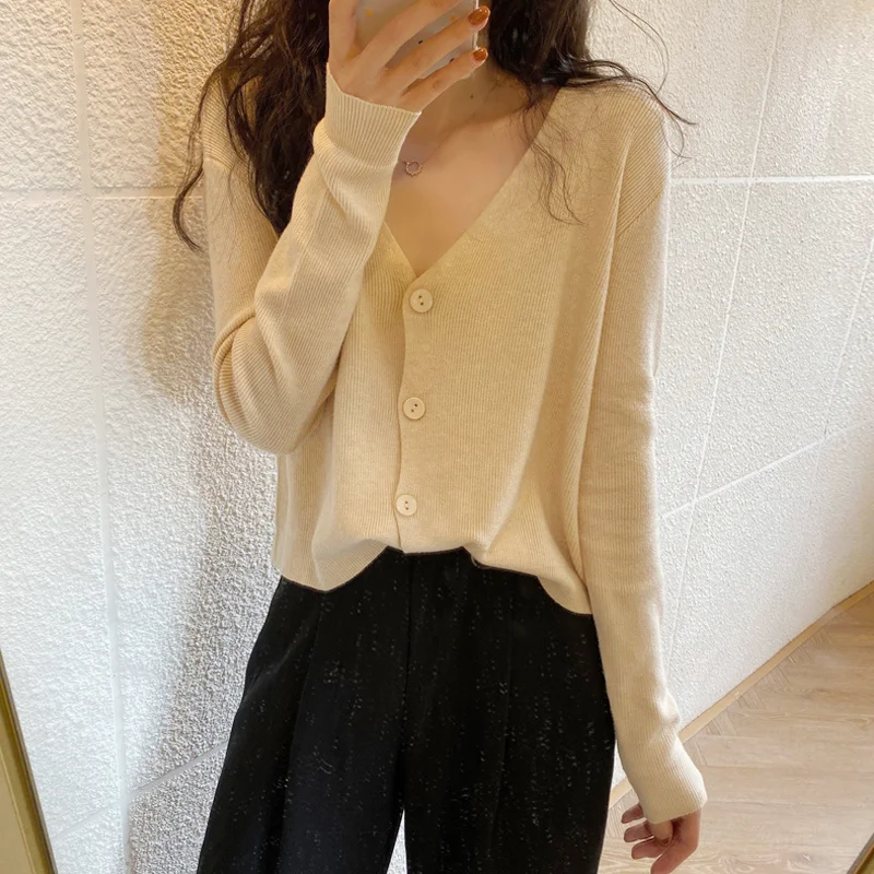 Unif Cardigan Short Knitted Women's Wear In Spring With Thin Sweater Coat 2021 New Pure Style V-neck Top Jum |