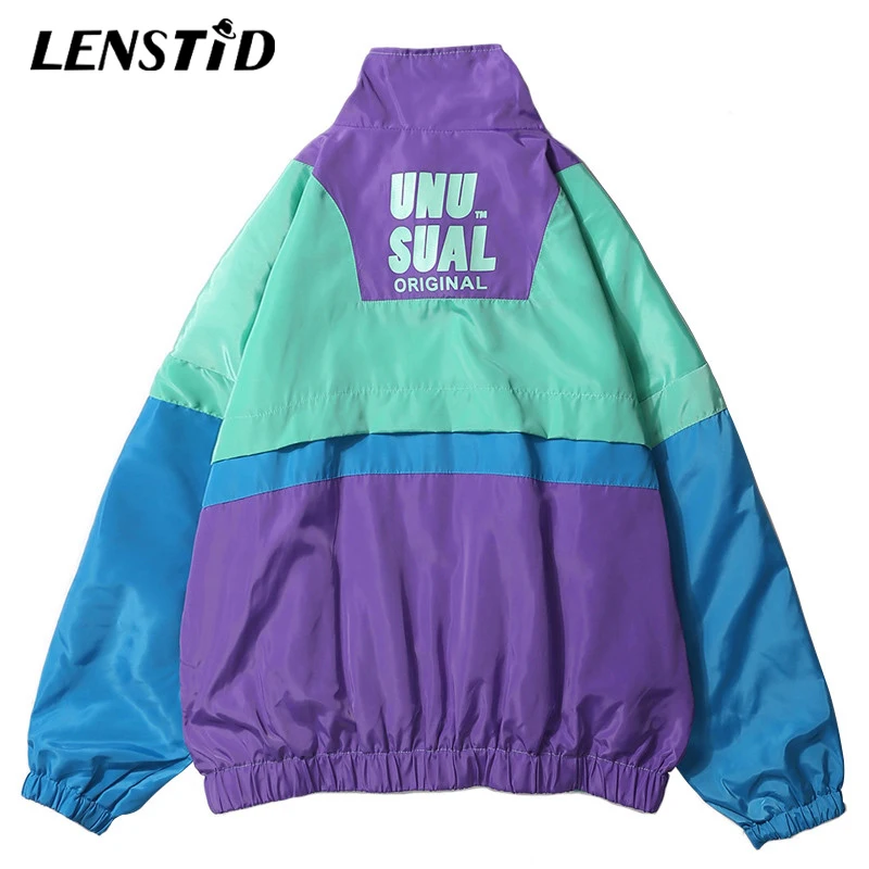 LENSTID 2019 Осенняя мужская ветровка в стиле Харадзюку с цветным блоком хип хоп