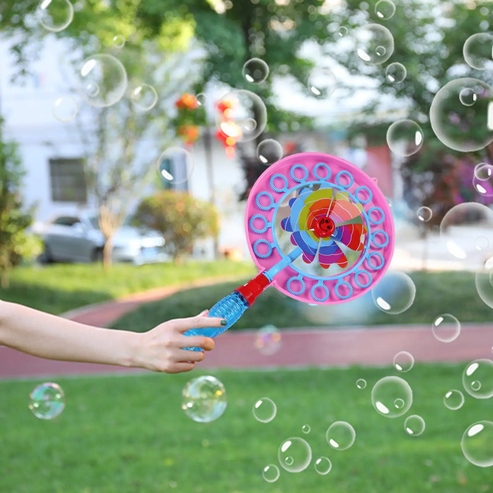 

1PC Porous Summer Windmill Bubble Blower Pinwheel Bubble Wand Spinner Bubble Maker Soap Bubble Machine Outdoor Toys For Kids