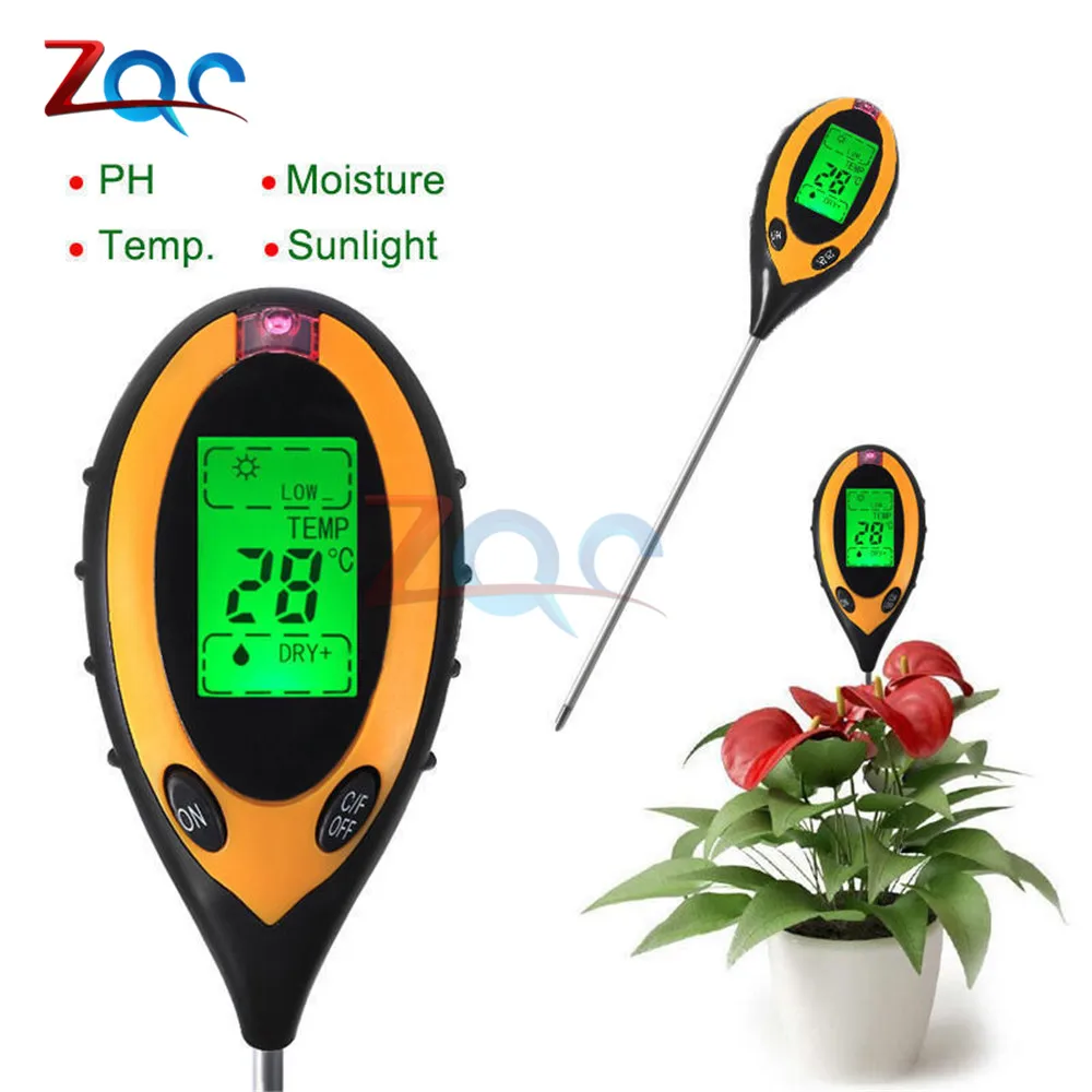 

4 In 1 Digital PH Meter Soil Moisture Monitor Temperature Sunlight Tester For Gardening Plants Farming Analysis Acidity Alkali